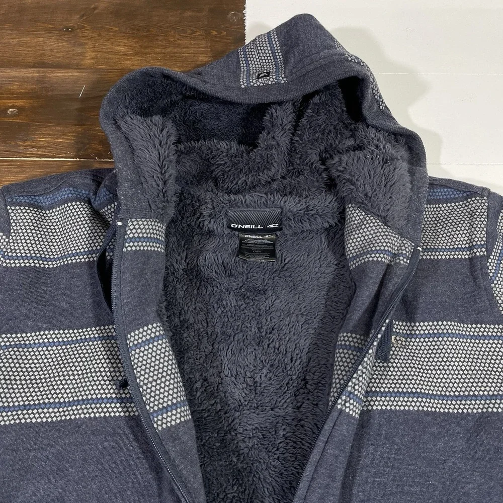 Vintage O'Neill Mens Y2K Thick Sherpa Lined Full Zip Hoodie Size L Skater Preppy